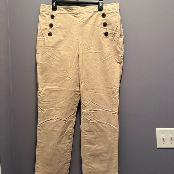Tommy Hilfiger Pants - Tommy Hilfiger Sailor Pants Womens 16 Beige High Rise Side Zip Wide Leg